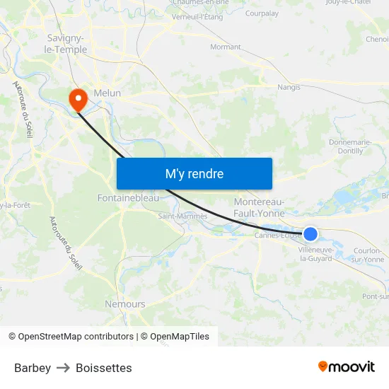 Barbey to Boissettes map