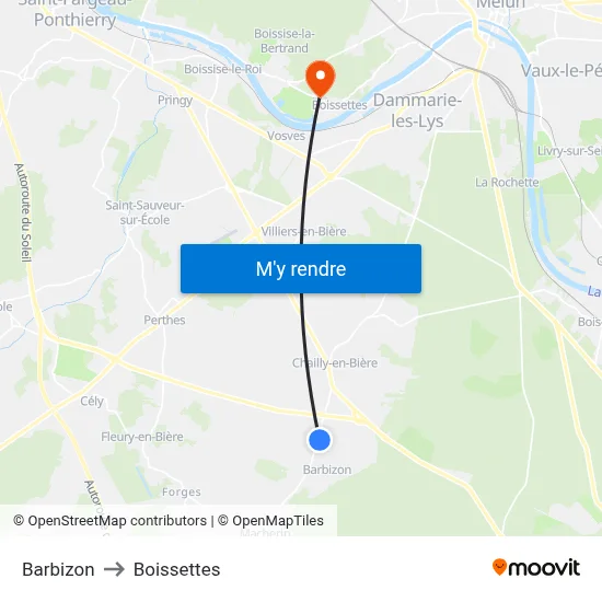 Barbizon to Boissettes map