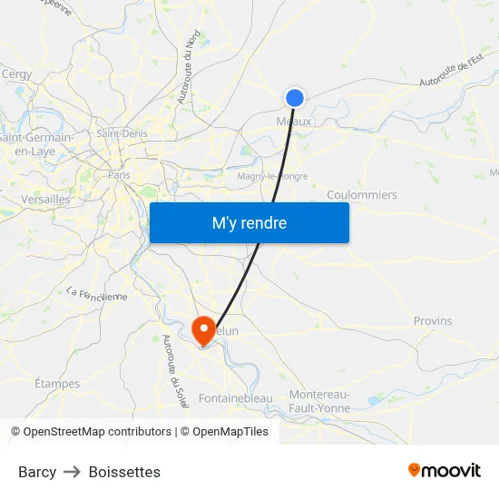 Barcy to Boissettes map