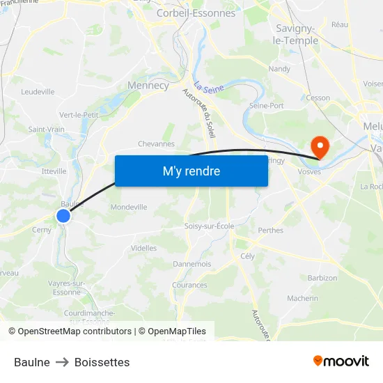 Baulne to Boissettes map