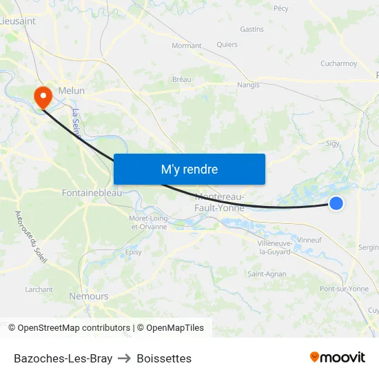 Bazoches-Les-Bray to Boissettes map