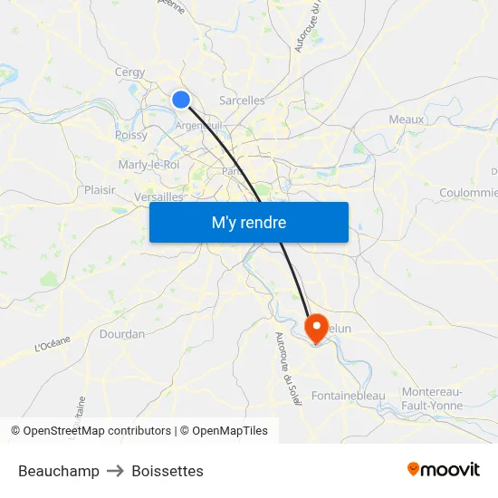 Beauchamp to Boissettes map