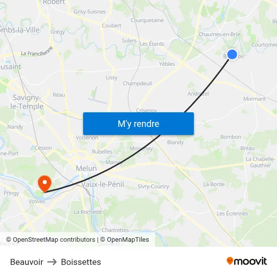 Beauvoir to Boissettes map