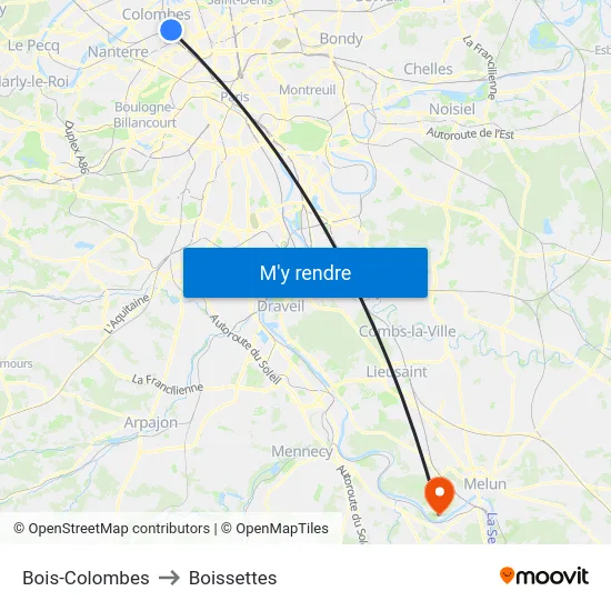 Bois-Colombes to Boissettes map