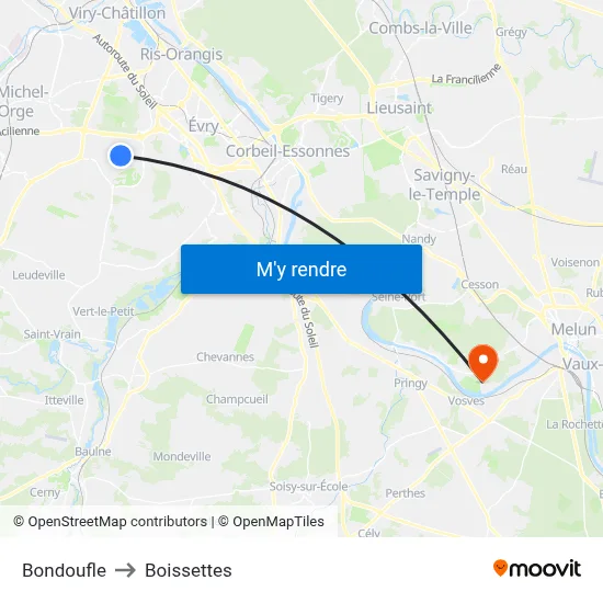 Bondoufle to Boissettes map