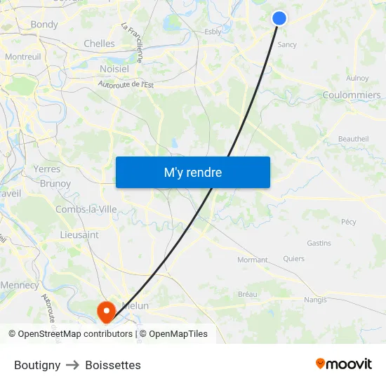 Boutigny to Boissettes map