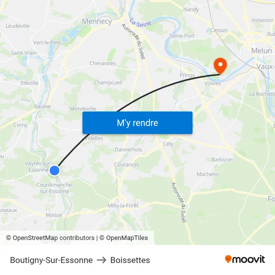 Boutigny-Sur-Essonne to Boissettes map