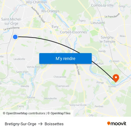 Bretigny-Sur-Orge to Boissettes map