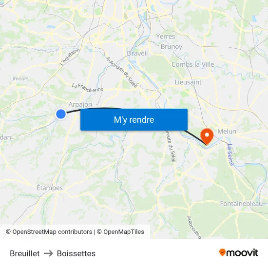 Breuillet to Boissettes map