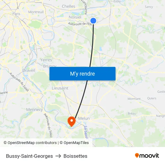 Bussy-Saint-Georges to Boissettes map