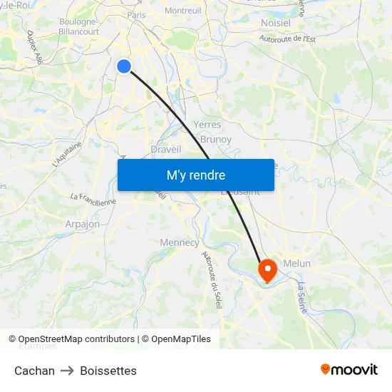 Cachan to Boissettes map