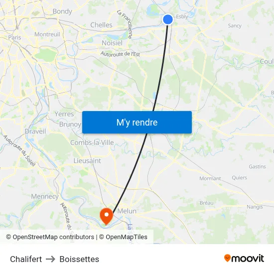 Chalifert to Boissettes map