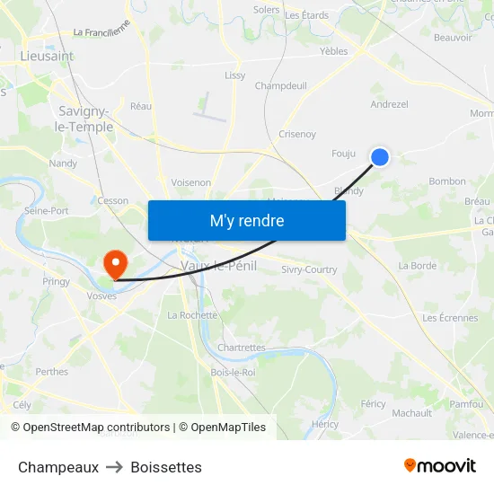Champeaux to Boissettes map