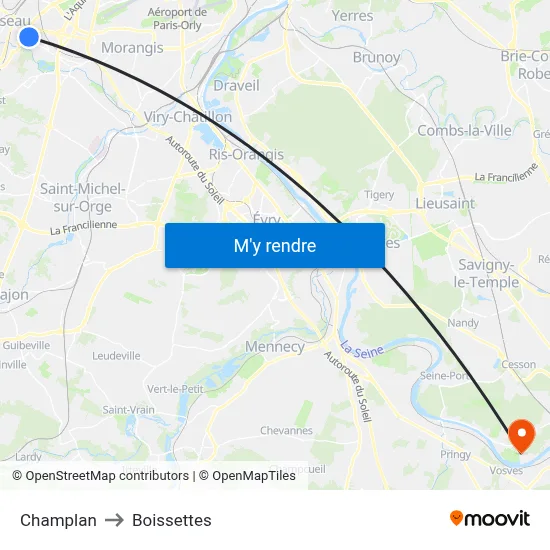Champlan to Boissettes map