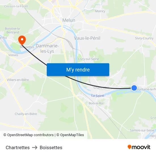 Chartrettes to Boissettes map