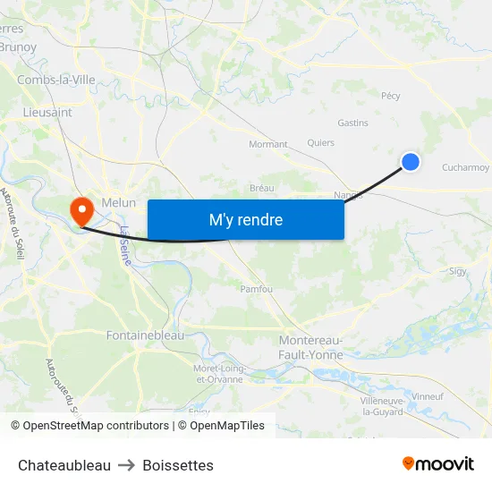 Chateaubleau to Boissettes map