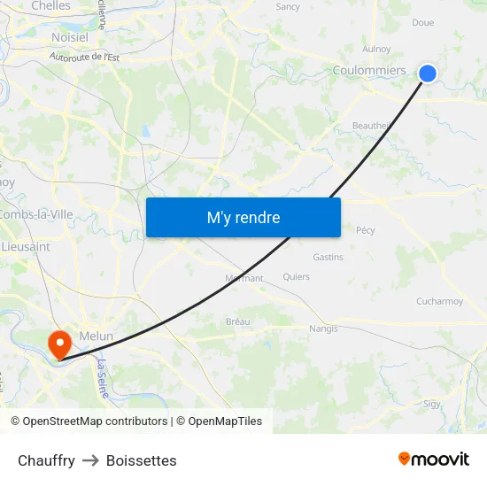 Chauffry to Boissettes map