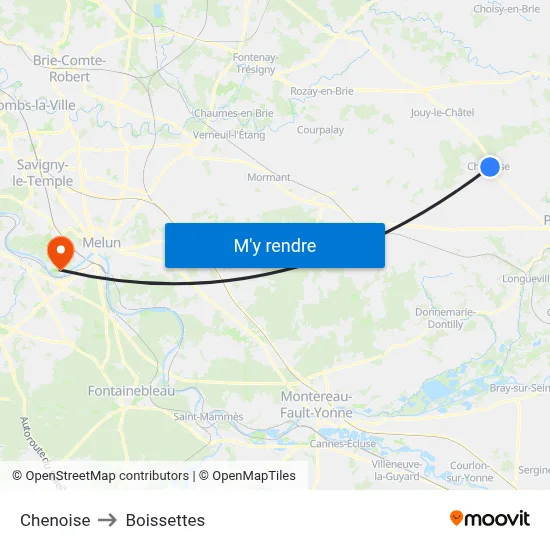 Chenoise to Boissettes map