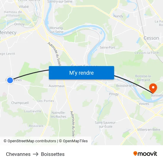 Chevannes to Boissettes map