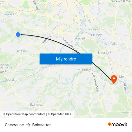 Chevreuse to Boissettes map