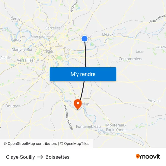 Claye-Souilly to Boissettes map