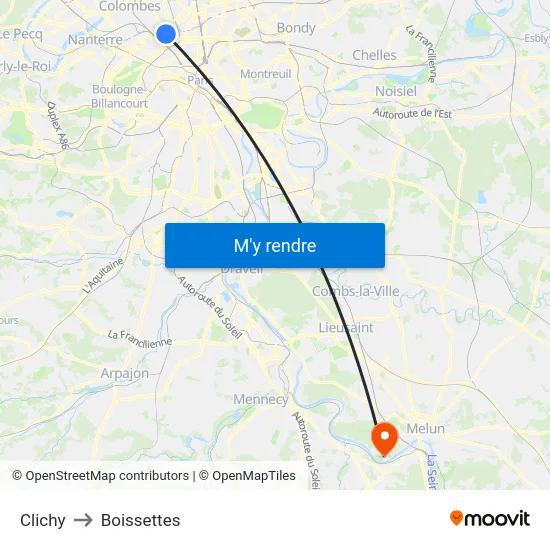 Clichy to Boissettes map