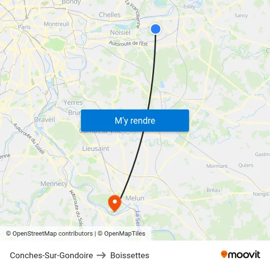 Conches-Sur-Gondoire to Boissettes map