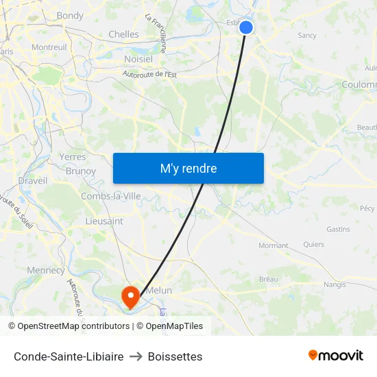 Conde-Sainte-Libiaire to Boissettes map