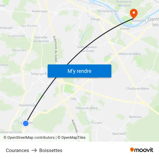 Courances to Boissettes map