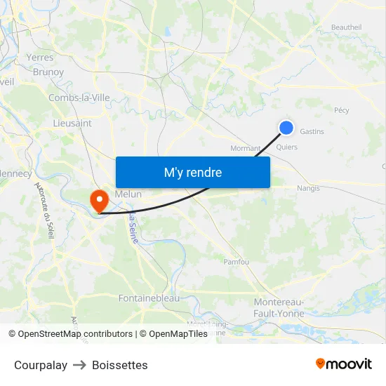 Courpalay to Boissettes map