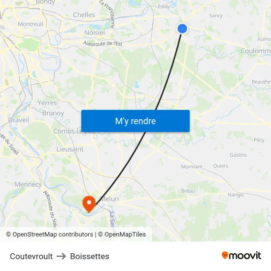 Coutevroult to Boissettes map