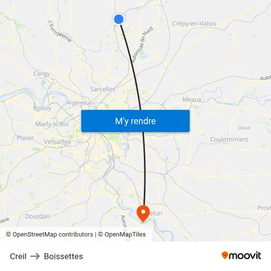 Creil to Boissettes map