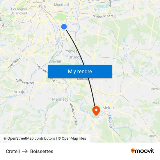 Creteil to Boissettes map