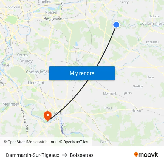 Dammartin-Sur-Tigeaux to Boissettes map