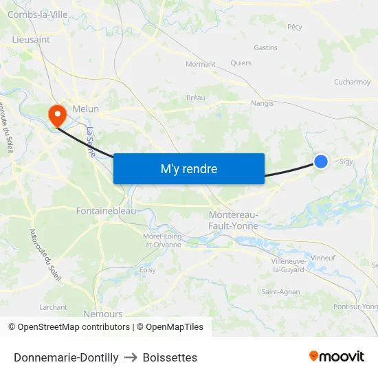 Donnemarie-Dontilly to Boissettes map