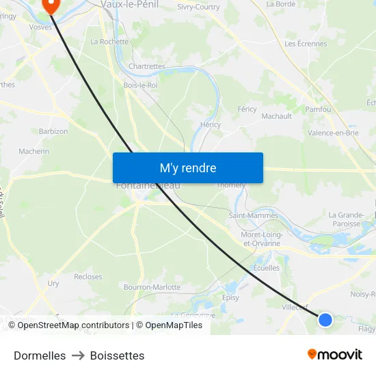 Dormelles to Boissettes map
