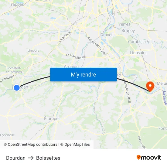Dourdan to Boissettes map