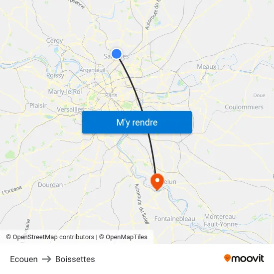 Ecouen to Boissettes map
