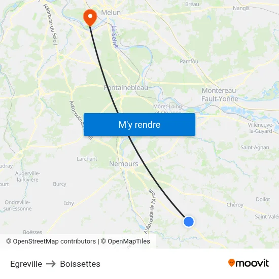 Egreville to Boissettes map