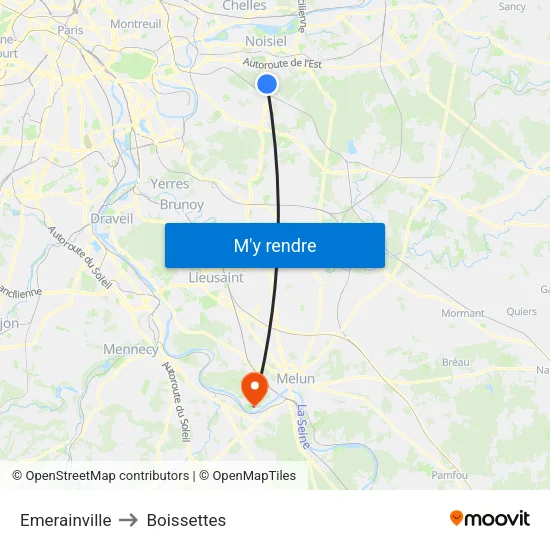 Emerainville to Boissettes map