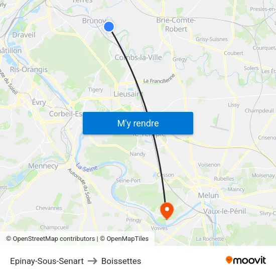Epinay-Sous-Senart to Boissettes map