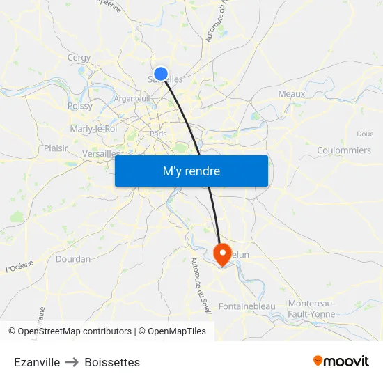 Ezanville to Boissettes map