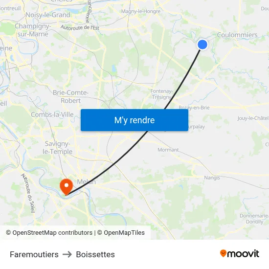 Faremoutiers to Boissettes map