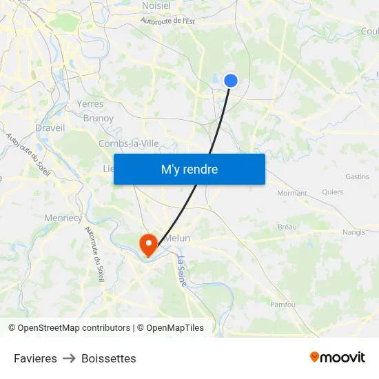 Favieres to Boissettes map