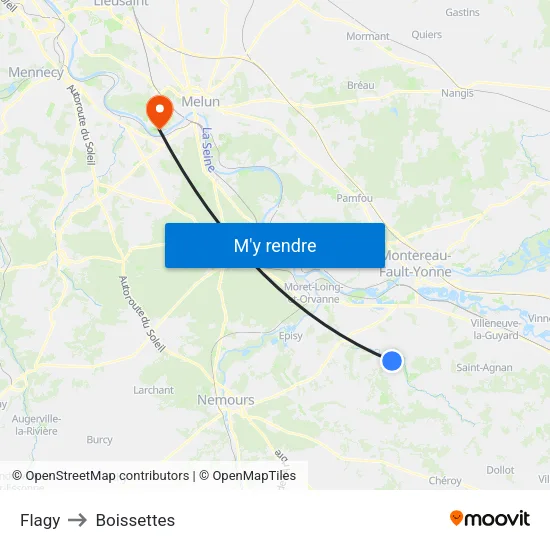 Flagy to Boissettes map