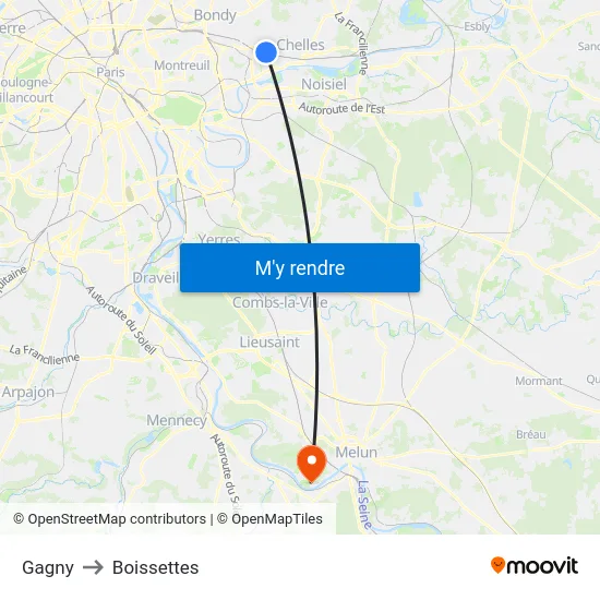 Gagny to Boissettes map