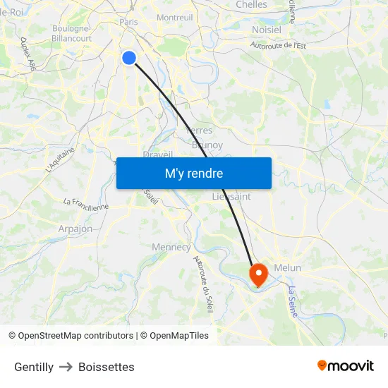Gentilly to Boissettes map