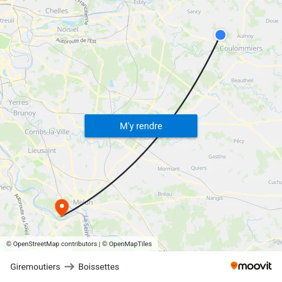 Giremoutiers to Boissettes map
