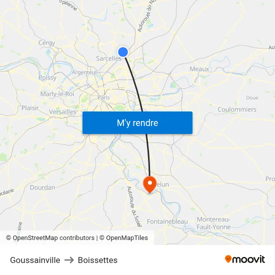 Goussainville to Boissettes map