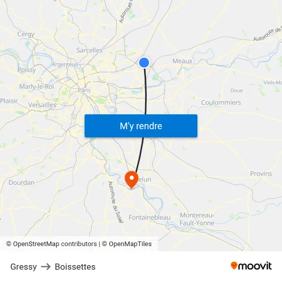 Gressy to Boissettes map